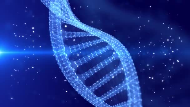 Mavi renksiz animasyon arkaplan 4k üzerinde parlayan DNA molekülü — Stok video