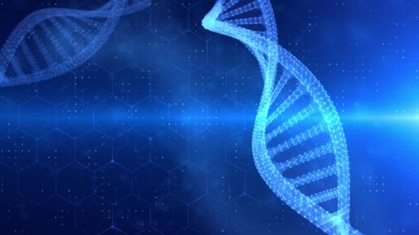 Абстрактный вращающийся ДНК двойная спираль 3D анимации синий бесшовный петельный фон. — стоковое видео