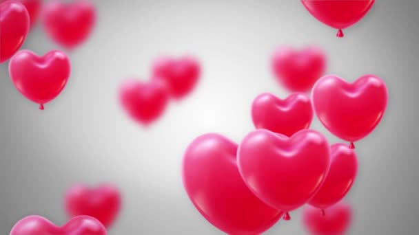 Куча красного цвета фольги в форме сердца Летящие воздушные шары на белом фоне Альфа-канал. — стоковое видео