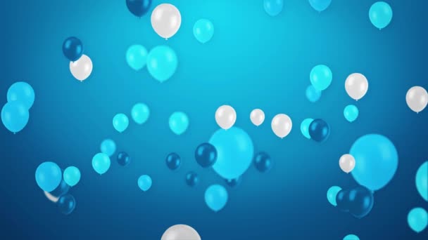 Beautiful Blue White Balloons fly Air on Blue sky Loop background with Alpha Channel. — Stock Video