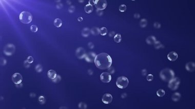 Farklı sabun baloncukları, su kabarcıkları güneş ışığı ışınları parlayan 4K 3D Yeşil Ekran Canlandırması.