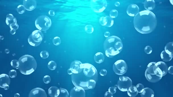Bolhas de água de ar lento movimento subaquático chegando azul 4K 3D Green Screen loop Animação. — Vídeo de Stock