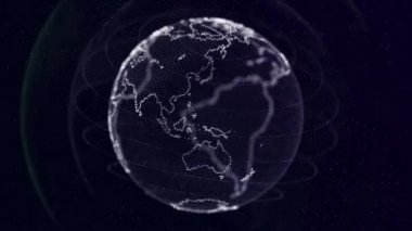Dijital Dünya Gezegeni Parçacıkları Alfa ile Dönen Döngü Canlandırması.