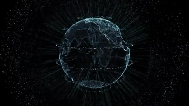 Lignes de connexion 3D autour de la Terre Globe Mouvement du flux de données numériques Boucle Animation Alpha . — Video