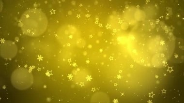 Altın Kar Konfeti Kar Taneleri ve Bokeh Sihirli Işıklar 4k Görüntü Arkaplanı.