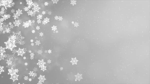 Vánoční pozadí pohybová grafika smyčka animace bílá třpytivé vločky částice.