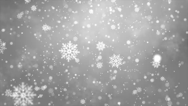 Luces brillantes blancas y grises fondo de lazo abstracto borroso nieve. — Vídeo de stock