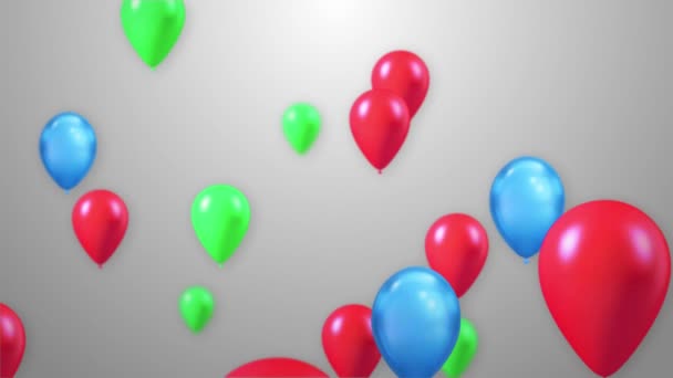 3D-animering av levande flygande blå ballonger vit bakgrund Loop Alpha Channel. — Stockvideo