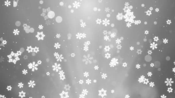 Fundo de Natal de flocos de neve de inverno caindo lentamente para baixo laço de gradiente festivo luz vermelha. — Vídeo de Stock