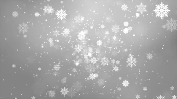 Fiocchi di neve volanti su uno sfondo bianco chiaro loop. Inverno Astratto Caduta neve. — Video Stock