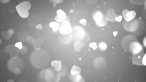 Blurred Smooth Abstract White Heart Particles on Glitter Seamless Loop Background. — Vídeo de Stock