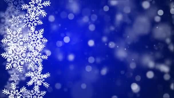 Flocons de neige bleu et étoiles particule bokeh hiver boucle 4K fond.