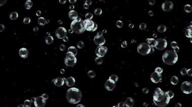 4K Soyut 4K 3D Yeşil Ekran Döngüsü Canlandırması. Tazeleyici soda tonik köpüklü su Doğal arka plan