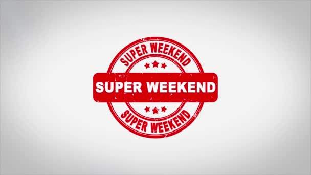 Super Weekend Getekend Stempelen Tekst Houten Stempel Animatie. — Stockvideo