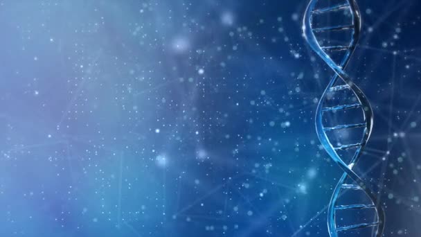 4k Blauw DNA molecuul structuur Wetenschap Deeltjes Presentatie lus 4k achtergrond. — Stockvideo
