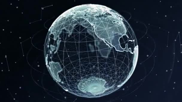 3D 블루 디지털 지구 회전 네트워크 루프 애니메이션 알파 채널. — 비디오