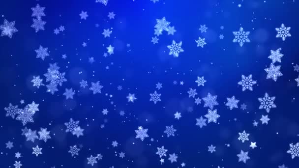 Flygande snöflingor på en ljus blå loop bakgrund. Vinter Abstrakt Fallande snö. — Stockvideo