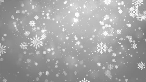 Abstrato snowflake snowfall Loop bokeh borrado Branco fundo Animação. — Vídeo de Stock