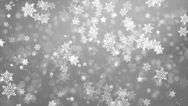 Karácsonyi hurok háttér téli hópelyhek esik lassan le egy fehér, ünnepi gradiens Animáció — Stock videók