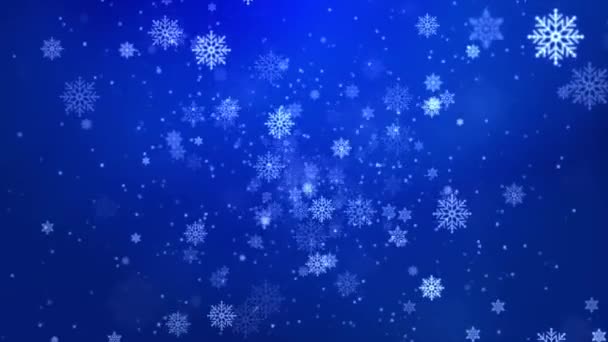 Bokeh offuscata Luce azzurra nevicata, fiocchi di neve, fiocchi di neve, sfondo Snow Loop. — Video Stock