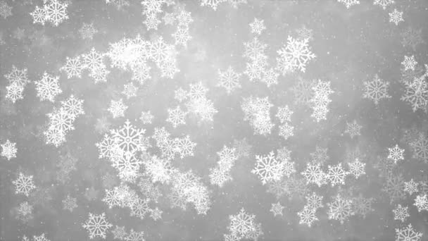 Snowfall silver white loop background for christmas and new year greeting cards. — Stock Video