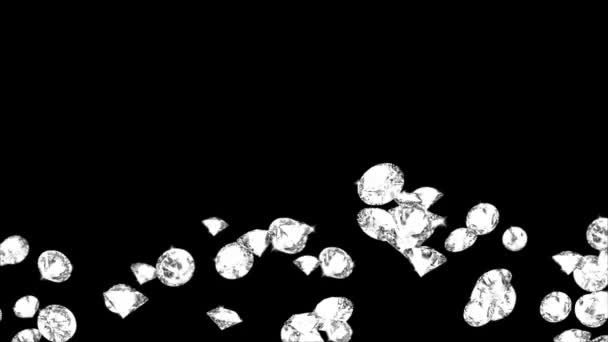 Abstract Animation of falling Diamonds Left Slow motion black background. 3d 4k. — Stock Video