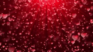 Soyut Sihirli Kırmızı Kalpler Uçuyor, Parlak Bokeh Yansıması Işık Arkaplan Animasyonu