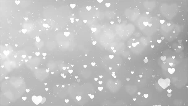 Abstrakt vit romantisk flytande hjärtan animerad loop bakgrund — Stockvideo