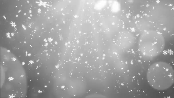 4k Λευκό νιφάδες χιονιού κομφετί και φώτα bokeh στο μπλε βρόχο Animation — Αρχείο Βίντεο