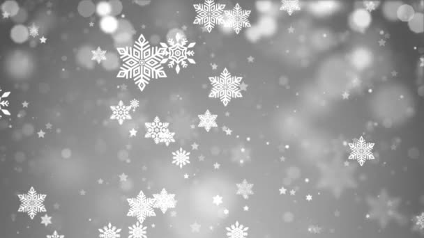 Abstrakt bílý pohyb smyčka pozadí zářící stříbrné Sněhové vločky částice. — Stock video
