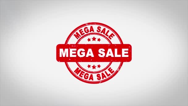 Mega Sale Signerad stämpling Text Trä Stämpel Animation. — Stockvideo
