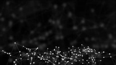 Noktaları ve çizgileri birleştiren soyut çokgen uzay düşük poli koyu döngü arkaplanı.