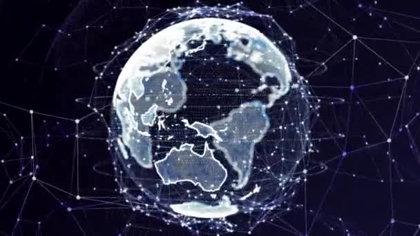 3D Blue Digital Earth вращающаяся сеть Круговая анимация Альфа-канал. — стоковое видео