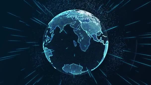 Animation de particules Terre Globe Rotation et lueur faisceau lumineux boucle avec Alpha. — Video