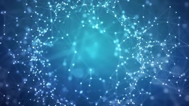 青いファンタジー抽象技術、工学、科学粒子とループの背景 — ストック動画