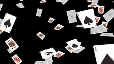 4K 3D poker kartları sadece alan derinliğinde bir döngü içinde düşerler. Alfa Yeşili arkaplanı düşen iskambil kartları.