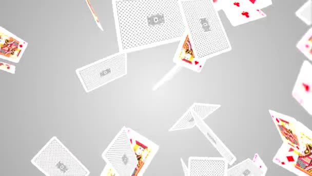 Коллекция сердец, играющих в карты, падающих по экрану на фоне Clean White Loop Лицензионные Стоковые Видеоролики