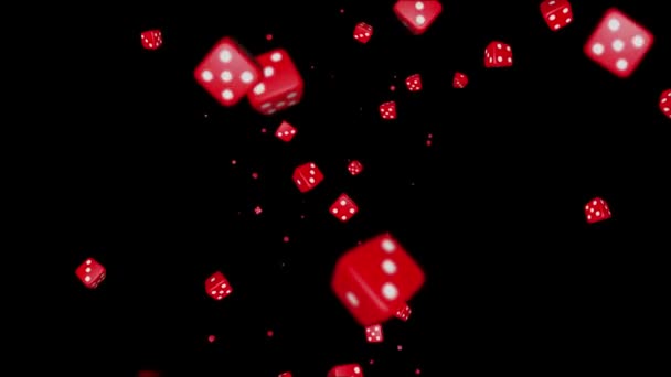 Abstrakt Flera röda tärningar faller rullande 4K 3D Alpha Grön skärm loop Animation. dö roterande bakgrund. — Stockvideo