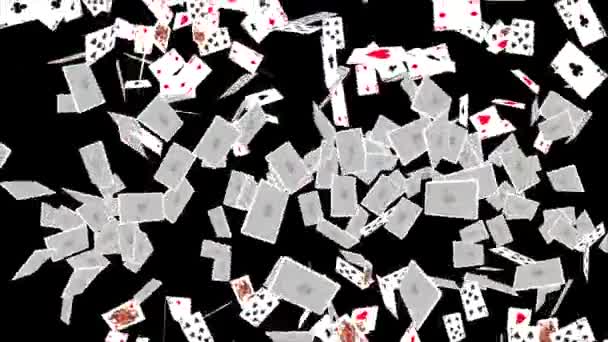 4k video footage of cards falling in slow motion against a black studio background — Stock Video