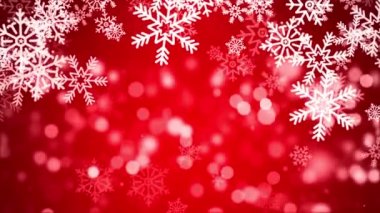 Kızıl Kar Konfeti Kar Taneleri ve Bokeh Sihirli Işıklar 4k Görüntü Arkaplanı.