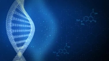 Soyut ışıldayan DNA çift sarmal alan derinliği ile bilim animasyonu 4k Hud 3D.