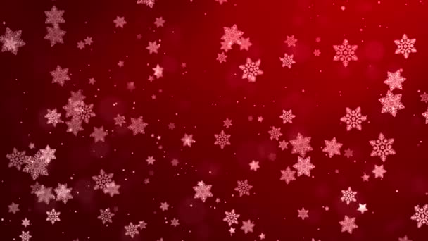 Inverno Flocos de neve e neve Fundo vermelho. Inverno frio Natal de férias — Vídeo de Stock