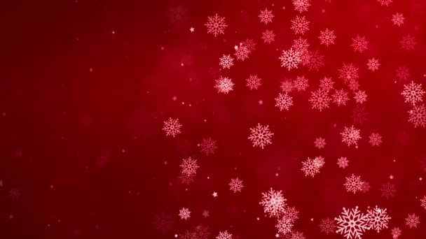 Red confetti sneeuwvlokken bokeh lichten frame grens rood vrolijk kerstmis lus achtergrond. — Stockvideo