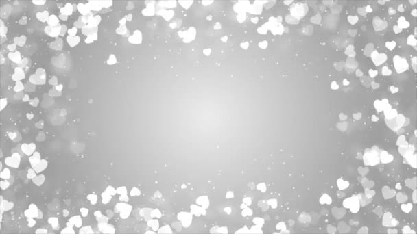 밝고 하얀 배경에 반짝 이는 하트 모양의 루프 애니메이션. — 비디오