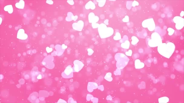 Белый розовый текущий пузыри сердца Валентина на розовом фоне петли 4K. — стоковое видео