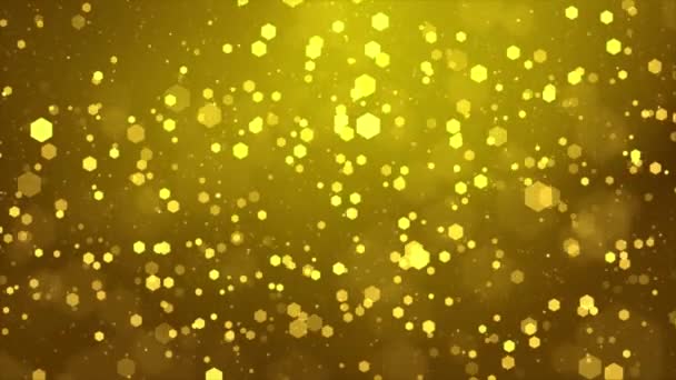 Prachtig glinsterende drijvende confetti vliegen met gloeiende bokeh licht deeltjes lus achtergrond. — Stockvideo