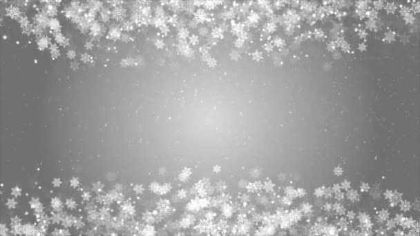 White beautiful shiny snow frame border blurred bokeh abstract Loop background. — Stock Video
