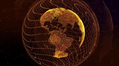 3D Mavi Dijital Dünya dönen ağ döngüsü Alfa Kanalı.