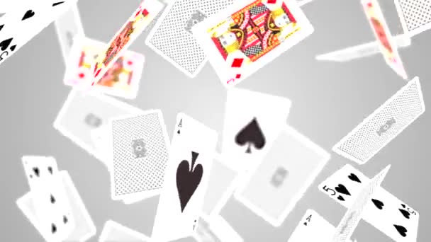 Loop Animation falling playing cards and casino chips White light shadow Animation of seamless loop. — Stock Video