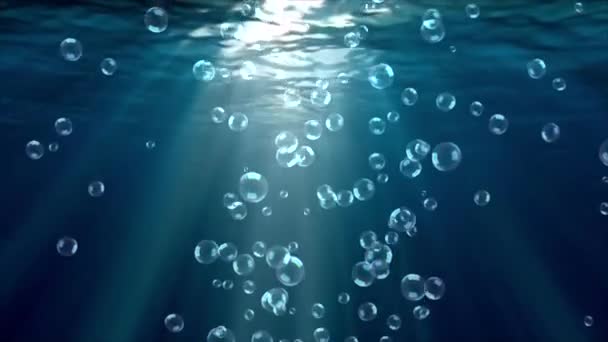 Profundo azul púrpura aire submarino burbuja fondo 4K 3D verde pantalla bucle animación. — Vídeos de Stock